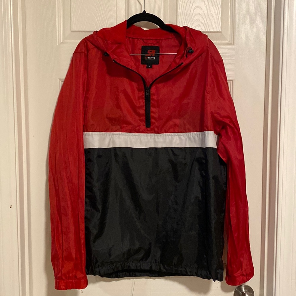 Mens red white and black Windbreaker